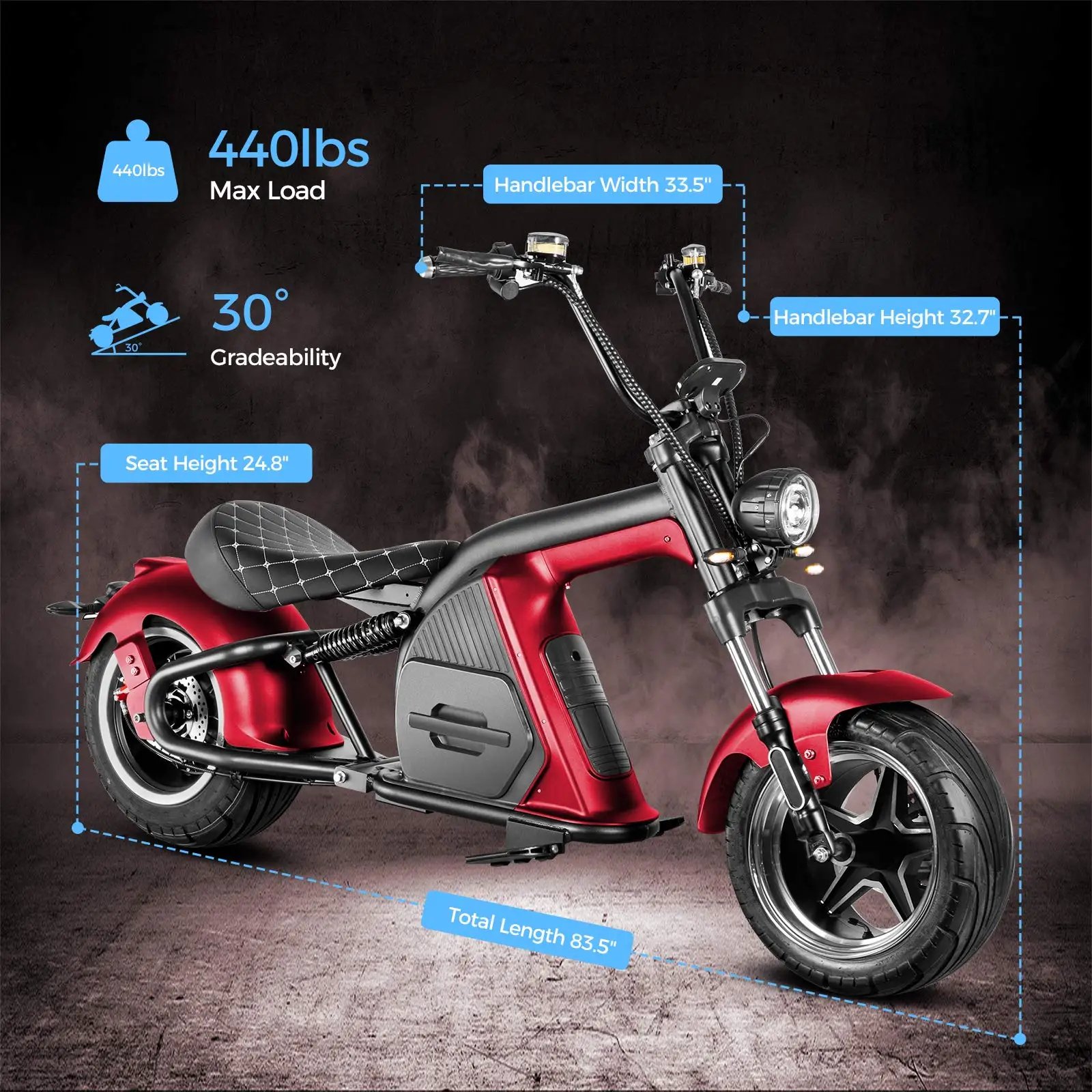 UNIEBIKE DOT Approved M8 Electric Motorcycle for Adults 37MPH 2000W Motor 60V 30Ah Lithium Battery Chopper Electric Scooter