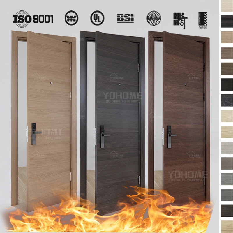 China Yohome custom engineering fire door 60 90 minute for hospital school condos apartment hotel wood fire rated doors