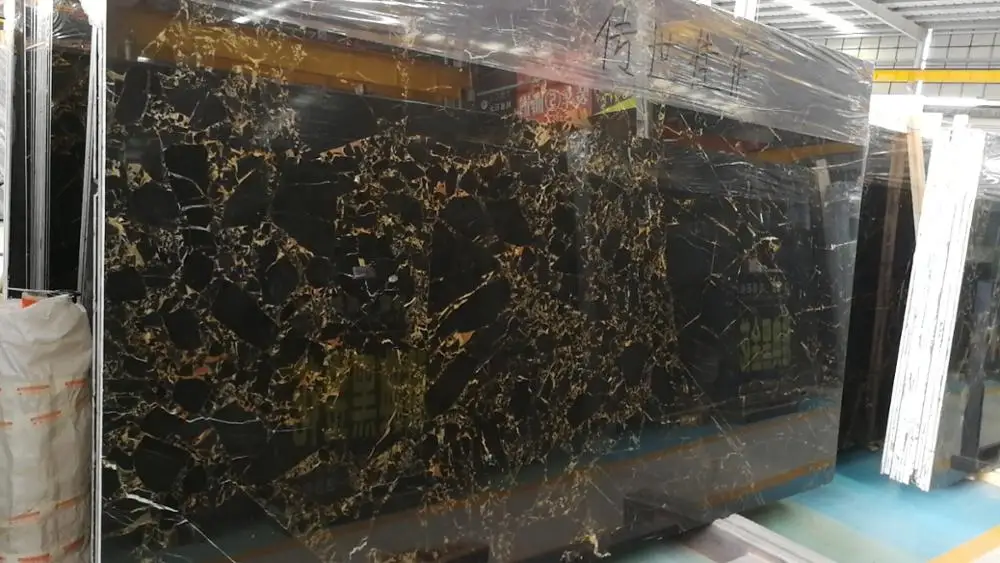 China Wholesale Black & Gold Vein Marble Portoro Gold Stone