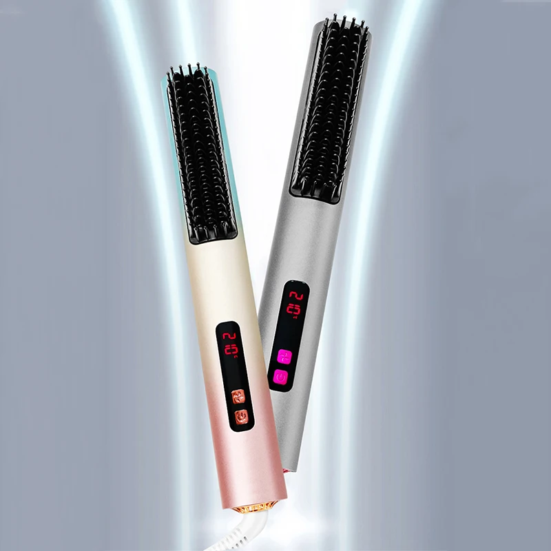 2 In 1 Anti-scald Led Indicator Quick And Professional Hair Salon At Home Ceramic Ionic Hair Straightener Brush