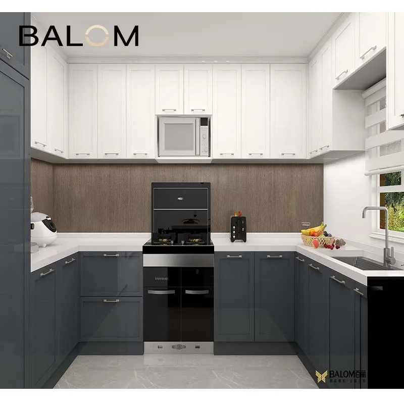 European style lacquer kitchen center cabinet pvc panels small size