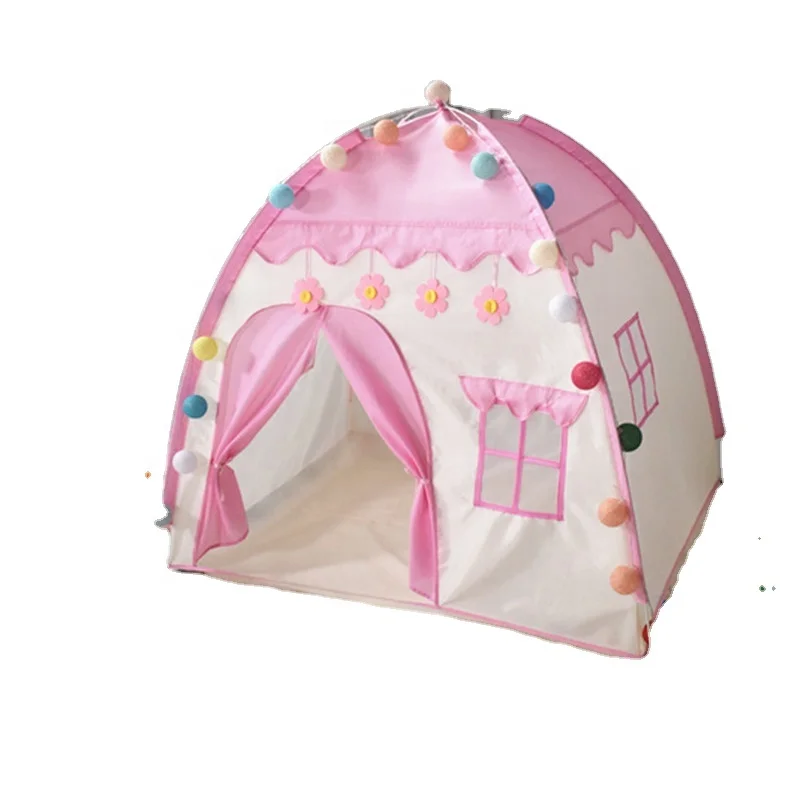 Wholesale factory price good quality diy sweet baby girls indoor playhouse tent children kids pink flower house shape play tent
