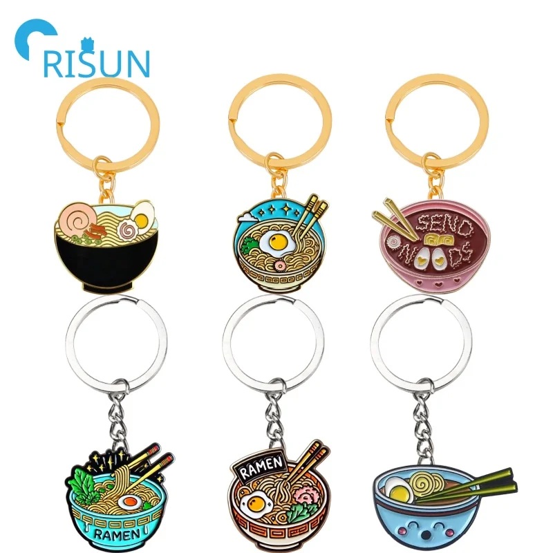 Manufacture Metal Foodie Noodle Soup Bowl Chopsticks Lamian Ramen Ramyeon Key Chain Custom Japanese Food Ramen Enamel Keychain