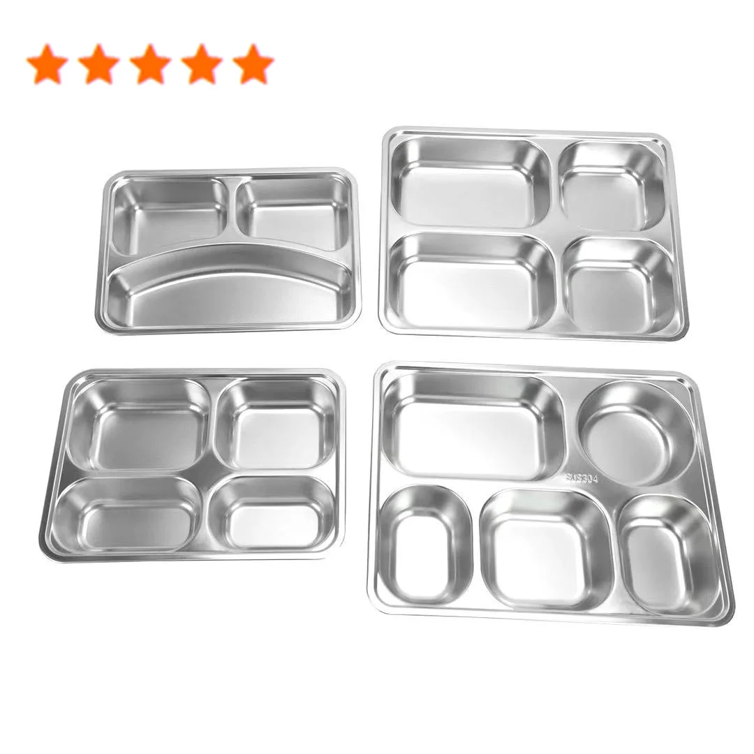 Korean bento plate food serving trays stainless steel lunch plate 4 compartment dinner plates
