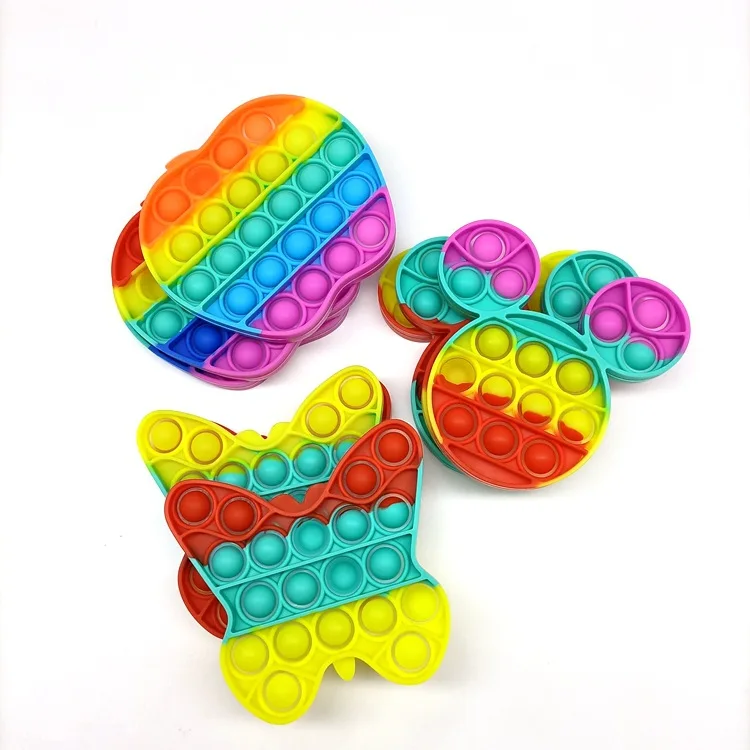 Hot Rainbow poker Shape Fidget Sensory Mini Push Toy Kids Alphabet Food Level Silicone Push Bubble Fidget sensory toy