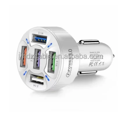 5USB Multi-Port Charger 3A QC3.0 Smartphone Car Fast Charger Vehicle Cigarette Lighter LED Display Android Universal Adapter