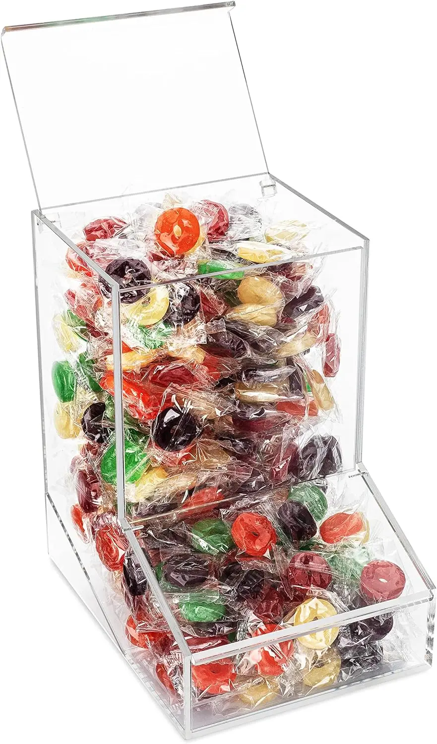 Acrylic Candy Dispenser Bin with 2 Lids for Bulk Candy Storage - Bubble Gum, Lollipops, Chocolate and More Snacks - for Home