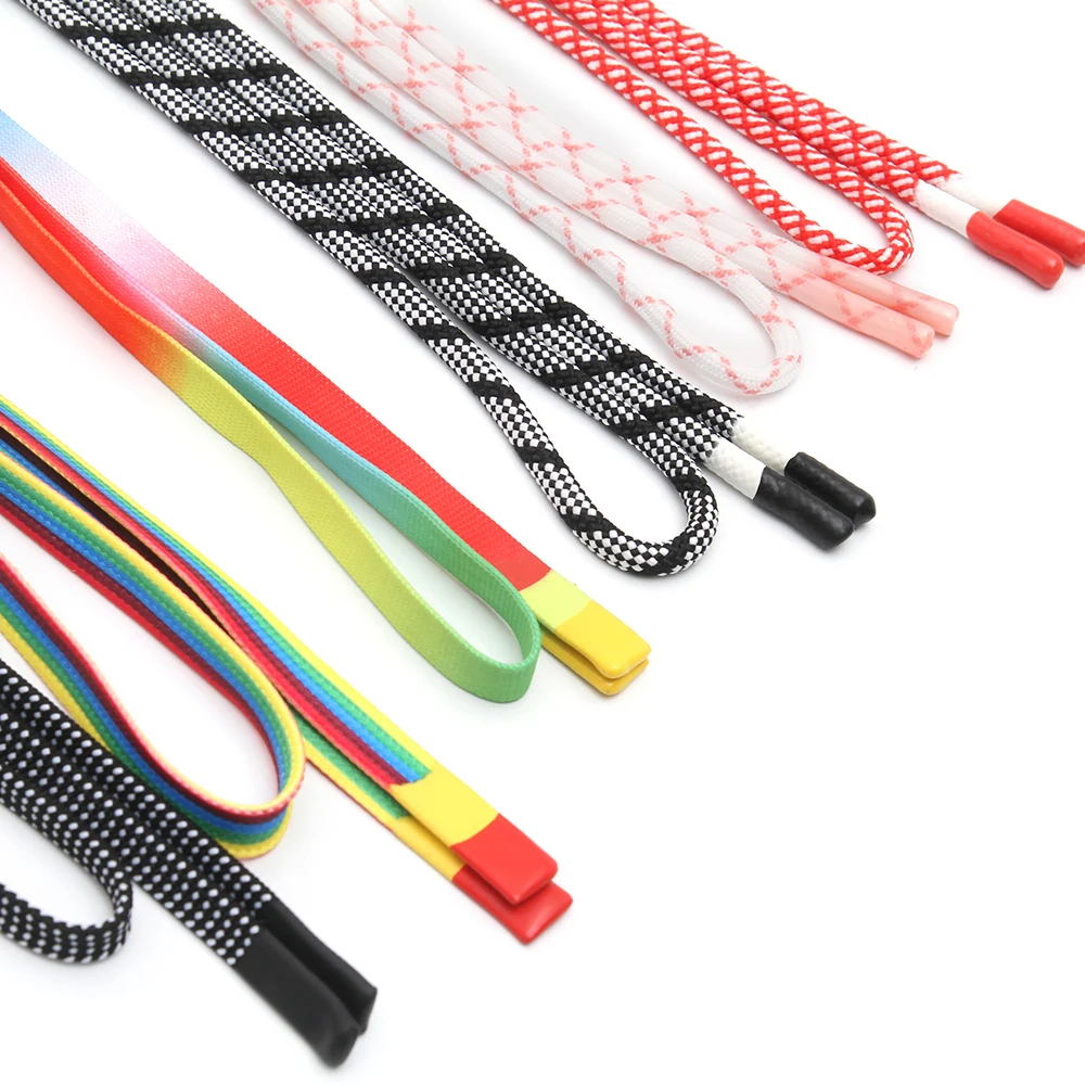 Wholesale  Cords Polyester Garment Drawstring rope Hoodie Rope flat rope Custom Garment Accessories Fashion Silicone End Tips