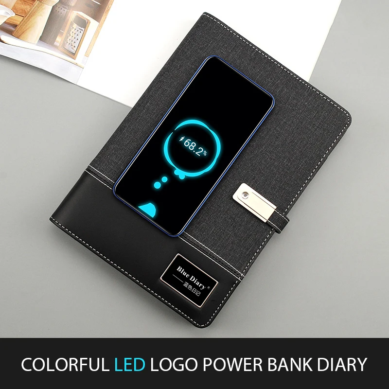 Power Bank notebook Wireless Charger Notebook customized planner lighting logo with powerbank notebook