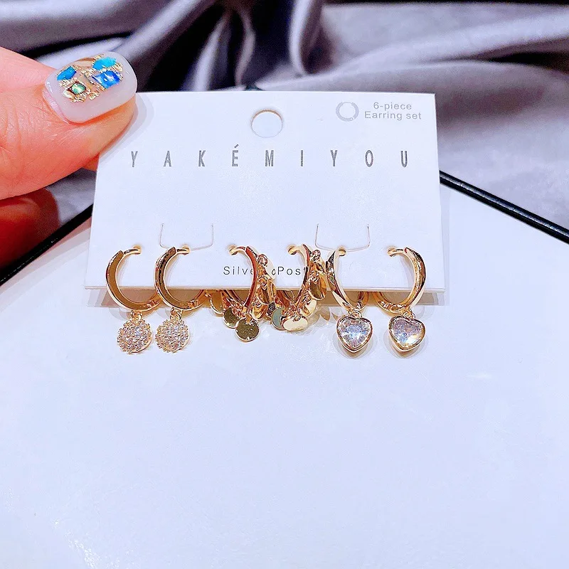 Trendy Earrings Jewelry Heart Shape Zircon Pendant Hugging Earrings INS Fashion Gold Tassel Earrings Sets For Multiple Piercings