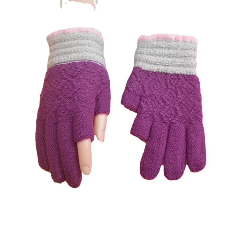 Hot Sale Exposed Two Fingers Autumn And Winter Touch Screen Warm Knitted Jacquard Gloves Touch Screen Gloves