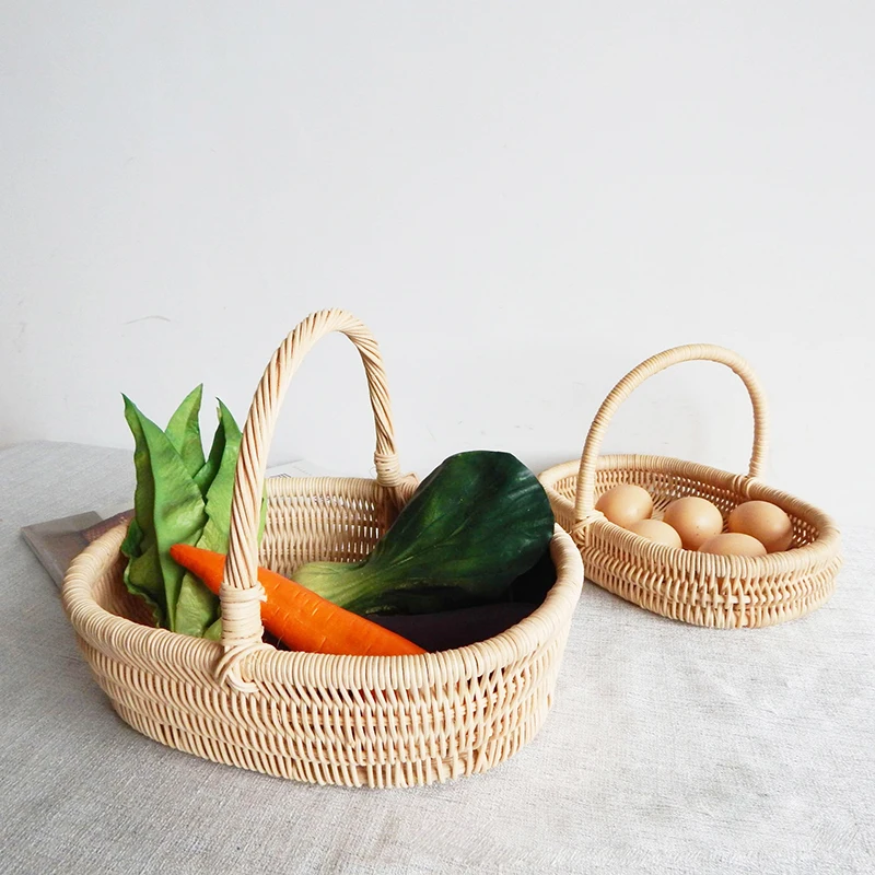 wicker rattan organizer baskets handled wooden picnic basket home decor fruits storage basket