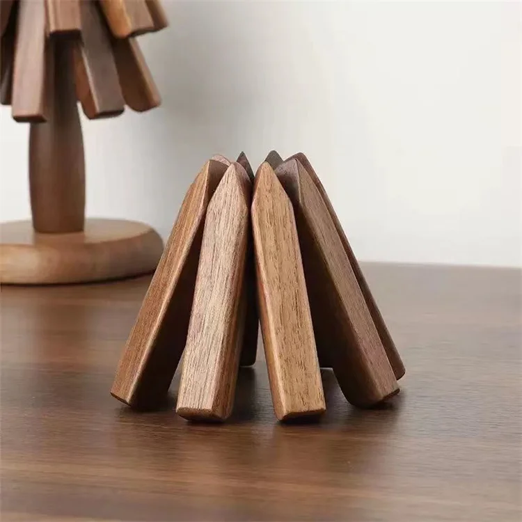 Harmony Wooden Trivets For Hot Dishes Tree Shape Trivet Set Coaster For Teapot Hot Pots (Black Walnut)