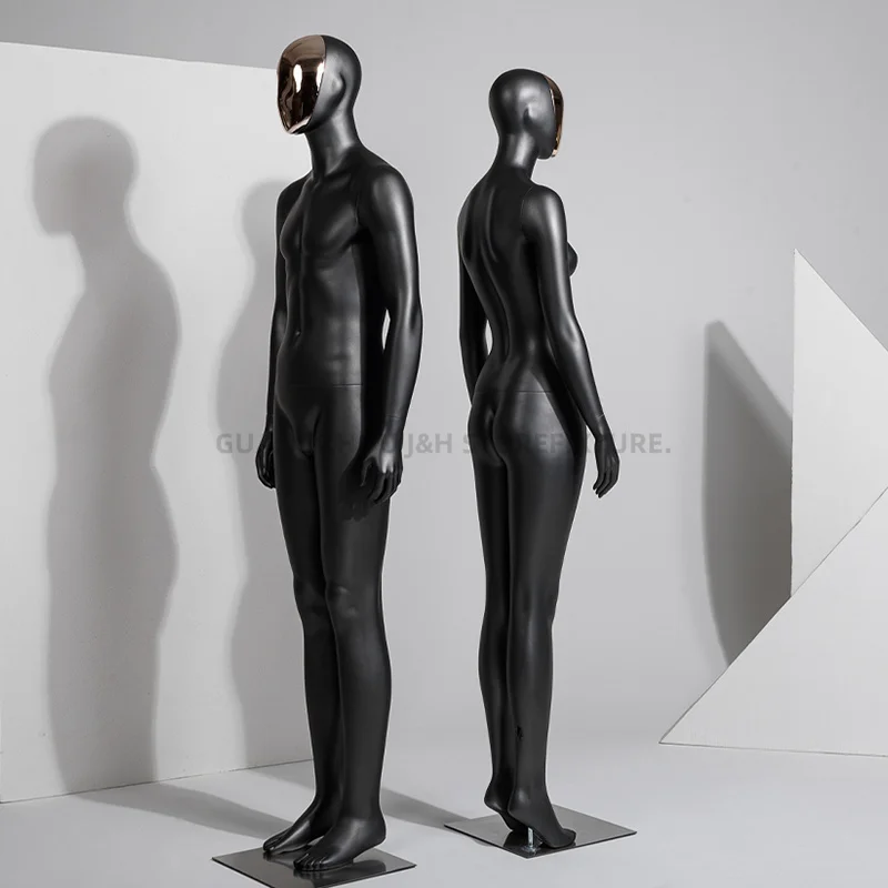 gold  and silver chrome face female full body mannequin matt black color family dummy sets teen bikini models