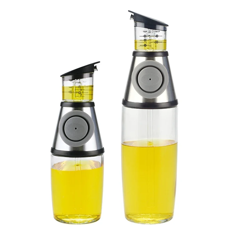 Wholesale clear glass Measured Oil and vinegar dispenser Bottle Kitchen press and measure Olive Oil Container