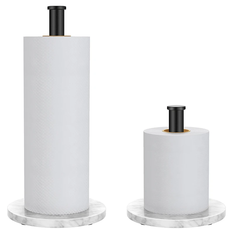 Marble Metal Kitchen Roll Holder Countertop Dispenser with Weighted Base Paper Towel Holder stand