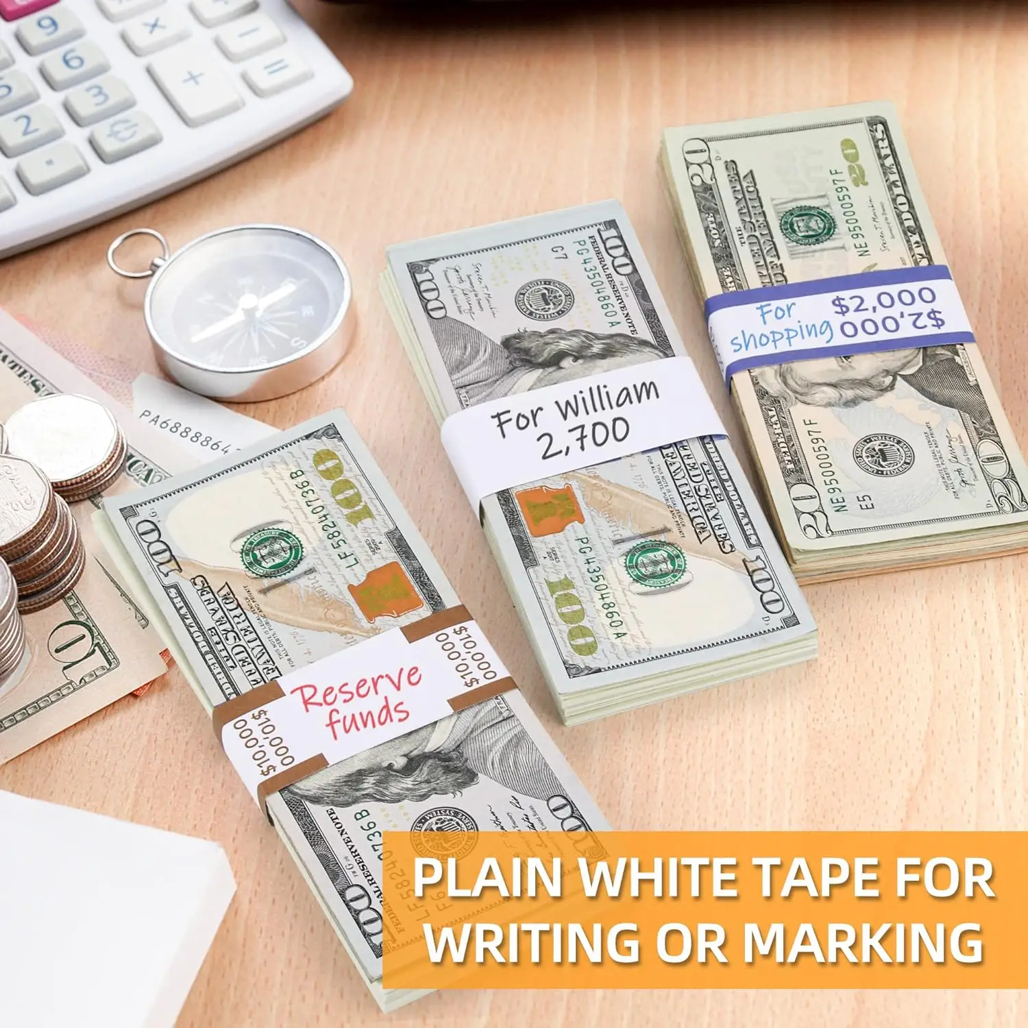 Custom Self-sealing Currency Bills Bands Heavy Duty White Kraft Paper Money Straps