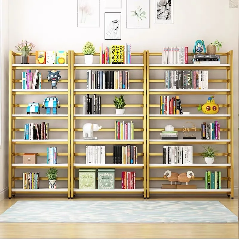 Modern Style Bookcase Wooden Vintage Wood and Metal Bookshelf MDF Display Floor Standing Storage Book Shelf