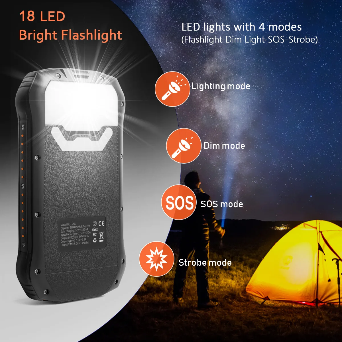 hot sale IP66 waterproof Solar panel waterproof 26800mAh solar charger power bank