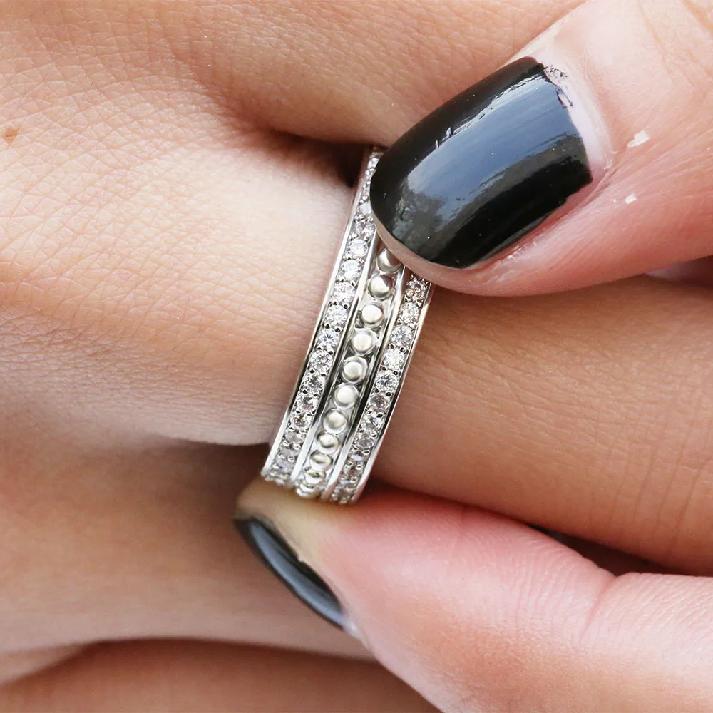 Huitan Eternity Wedding 925 Silver Plated Ring White CZ Couple Rings for Men From Pakistan Design Silver Dainty Rings