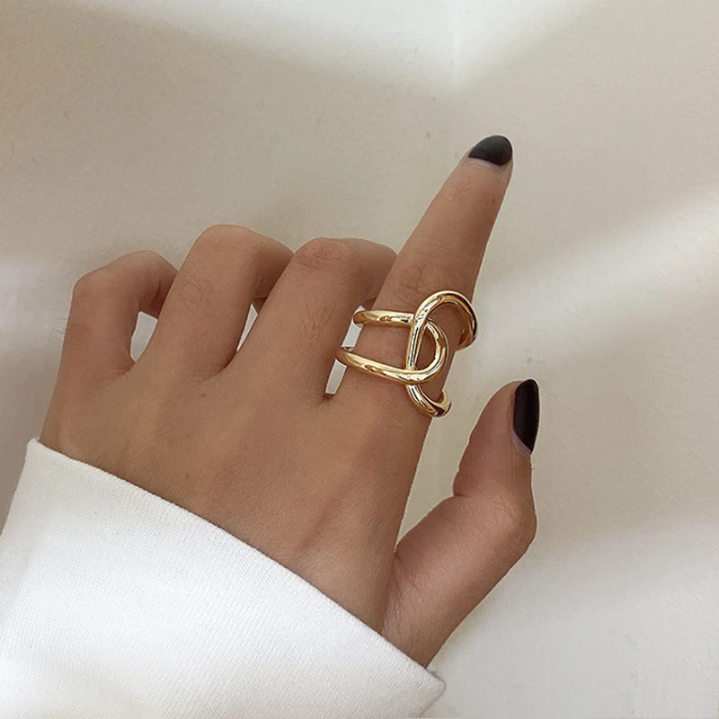 Wire Twisted Bright Matte Gold Rings Irregular Geometric Rings for Women Statement Open Rings Resizable 2019 Fashion Jewelry