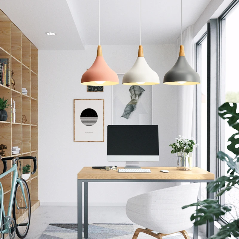 iron matte colorful  Modern Simple Yellow Pink White Gray Green Metal Shade Hanging Home  Chandelier Pendant Light