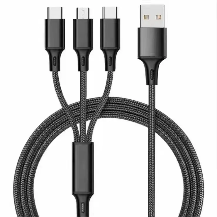 Multi Charger Cable Nylon Braided Multiple USB Cable Universal 3 in 1 Charging Cord Adapter with Type-C Micro USB Port Connect