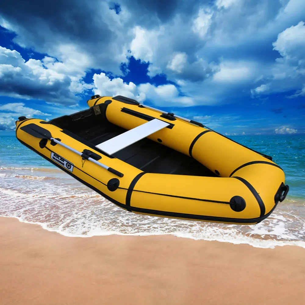 SOLARMARINE 7.5FT Speed Kayak 0.9mm PVC Inflatable Assault Boat with Transom Can Install Outboard Motor