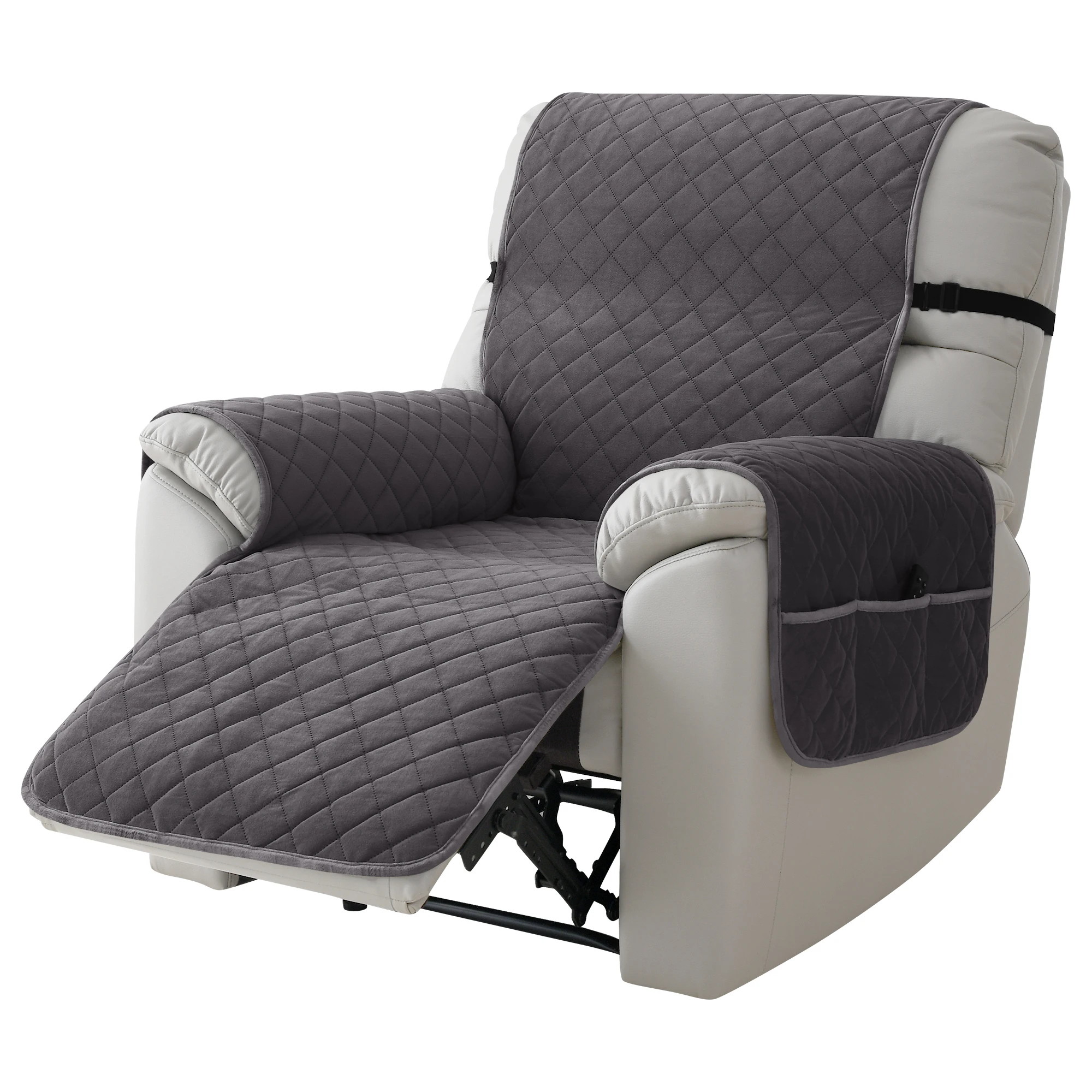 Recliner Chair Cover Velvet Armchairs Slipcovers Sofa Couch with Adjustable Strap and Pocket Furniture Protector for Living Room