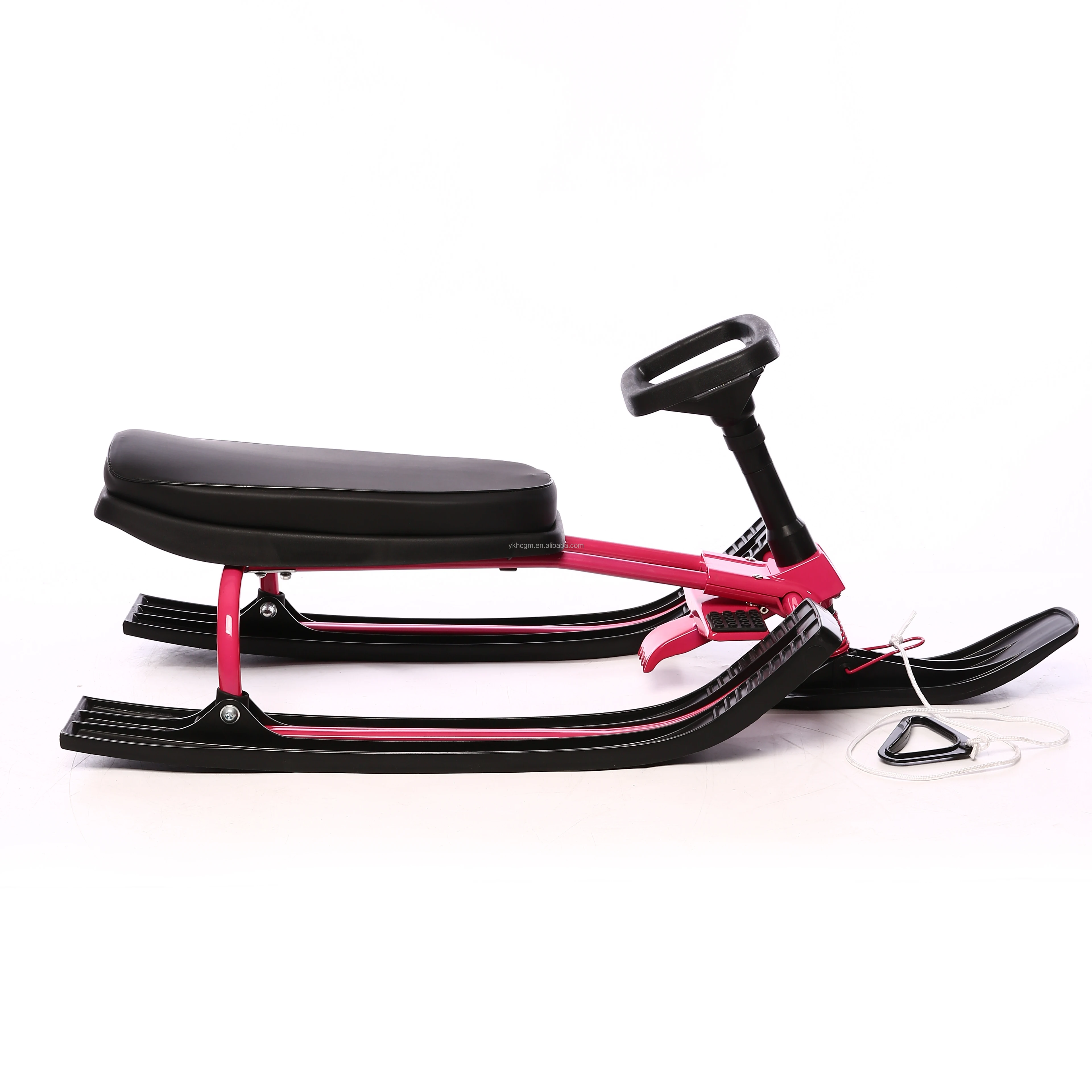 Snow Racer Sled, Kids Ski Sled with Steering Wheel Twin Brakes for 3-15 Years Kids Holds 220 lbs