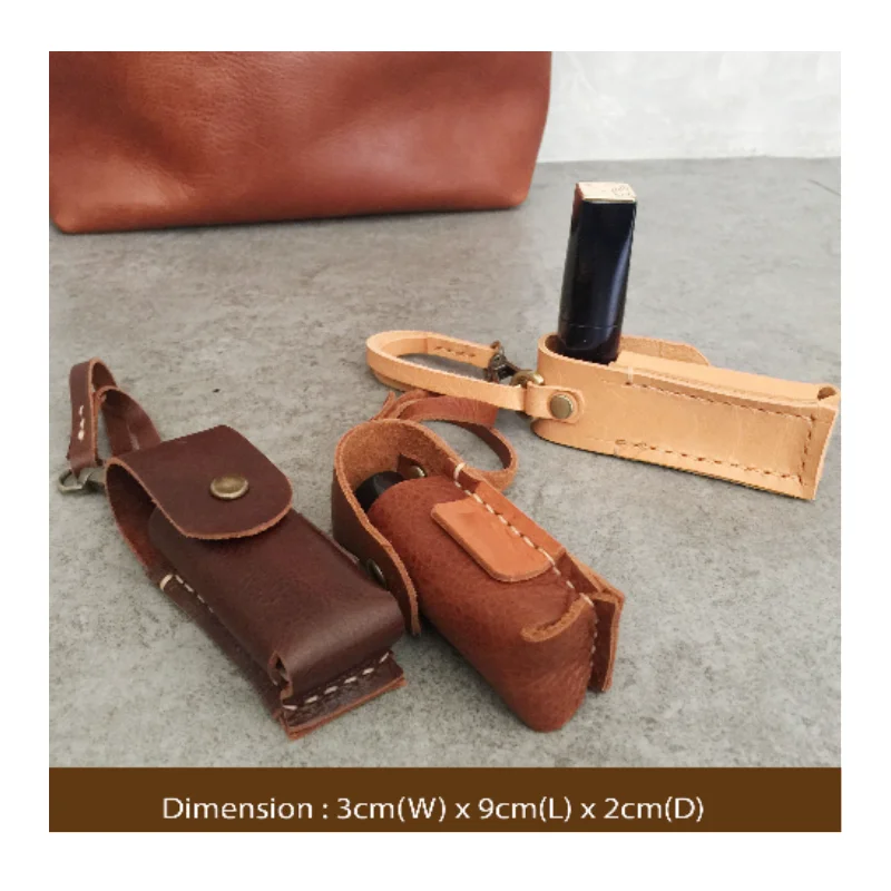 Custom Portable Leather Lipstick Keychain Keyring Holder Storage Bag make up storage Cover