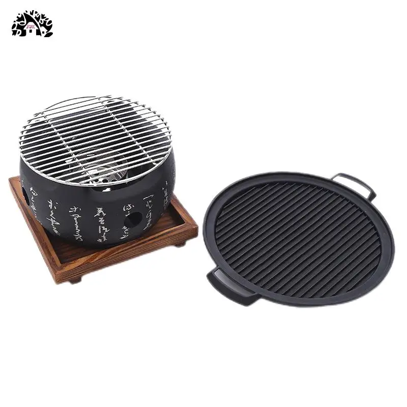 Wholesale Custom Cast Iron Cookware Round BBQ Grill Frying Pan Griddle Plate with Double-sides griddle For Outdoor  Camping