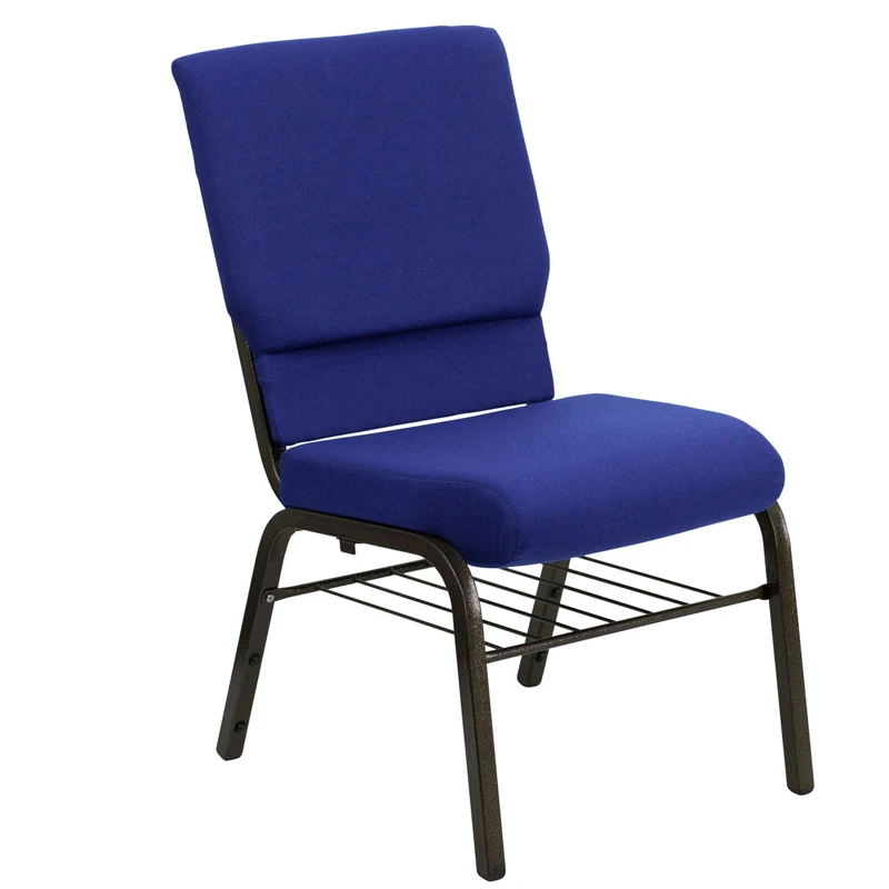 Wholesale High Quality Metal Comfortable Padded Cushion Theater Furniture Used Blue Church Chairs With Book Rack For Church