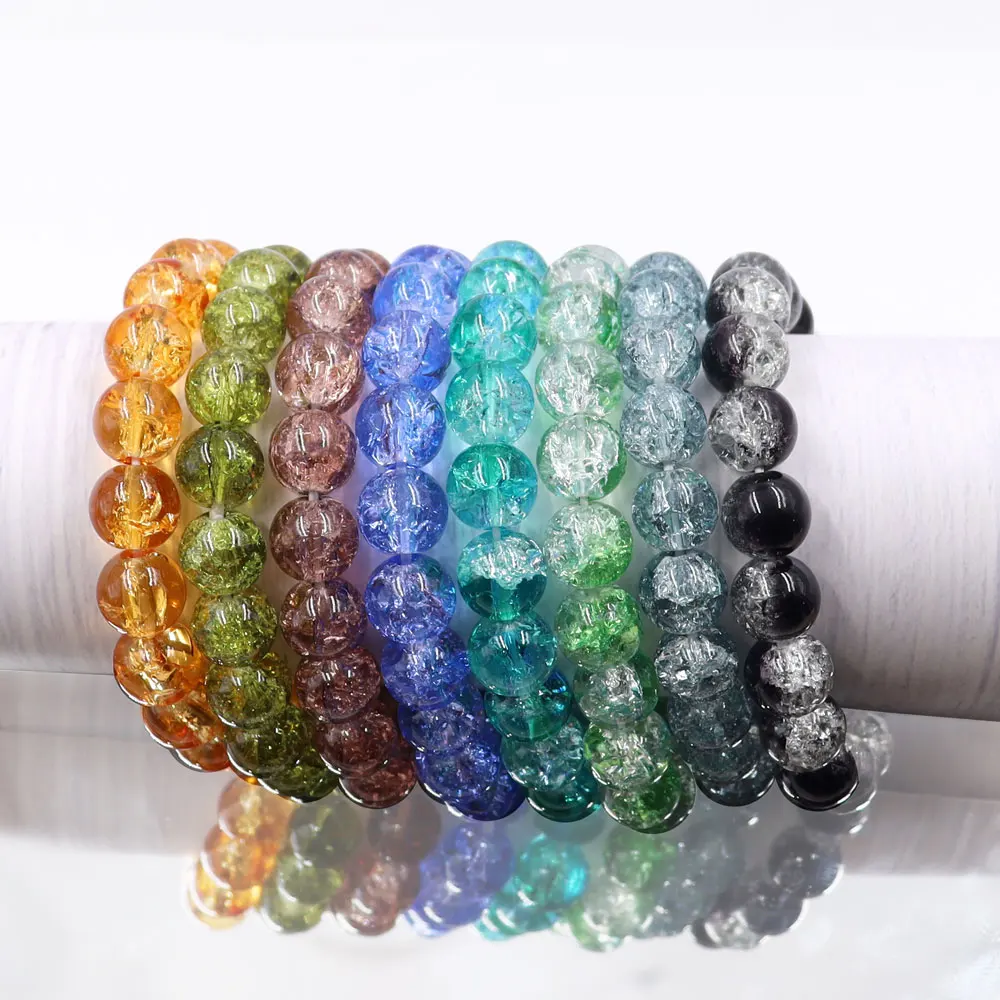 wholesale fashion 10mm crackle popcorn glass crystal bead bracelet  jewelry girls bracelets
