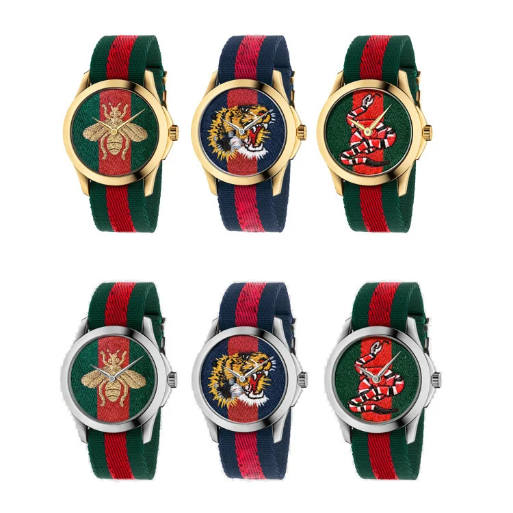 Wholesale New Arrival Fashion Minimalist Tiger Bee  Snake Big Nylon Band  Wrist Couples Quartz Watch