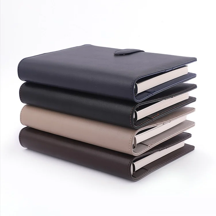 Custom 6 Ring Binder Diary 2024 Pu Leather Cover Business Pen Corporate Notebook Gift Set A5 Loose Leaf Binder Planner With Box