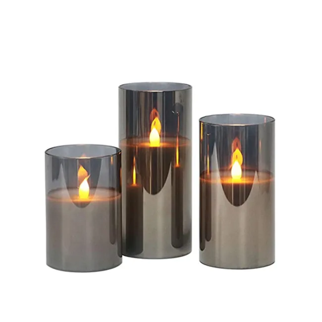 
wholesale glass flicker flame battery operated led candles with timer 