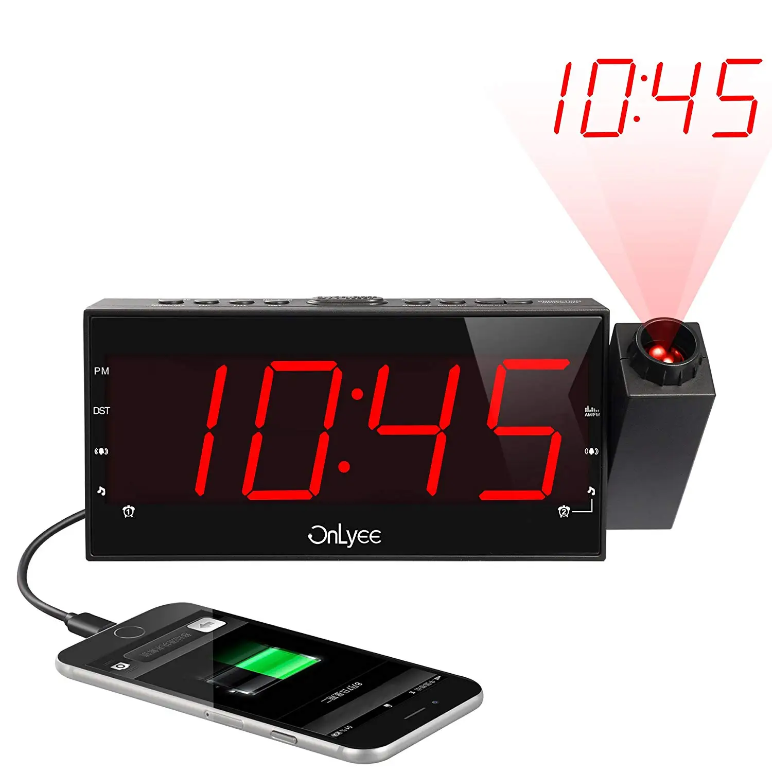 Multifunction Projection Digital Alarm Clock FM Radio with Dimmer, Snooze, Sleep Timer