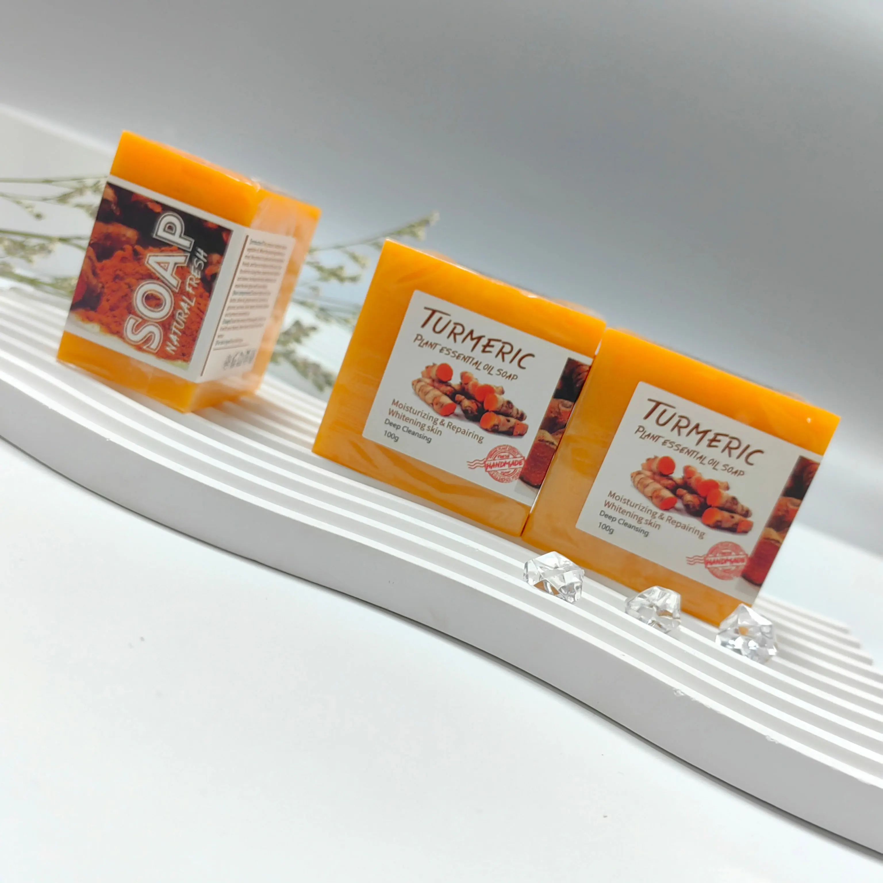 Hot Sale Turmeric Facial Dark Spots Remover Acne Lighten Handmade Soap Organic Bath Body Whitening Turmeric Soap