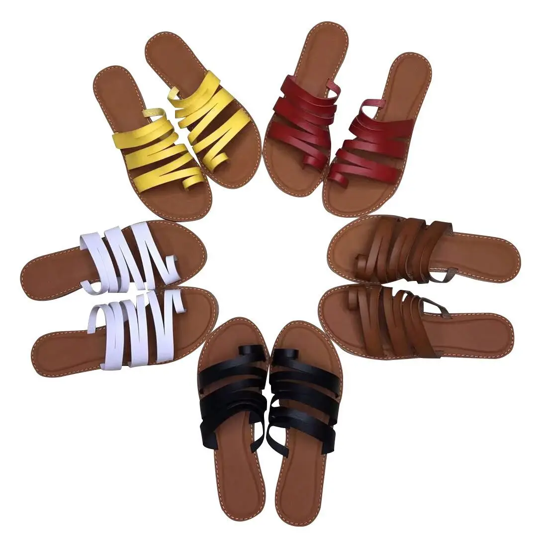 PDEP hot sale simple design basic summer women flat slippers outdoor casual ladies comfortable flat sandals