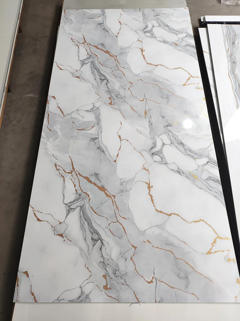 Continuous Marbling High Glossy Marble Surface Bamboo Charcoal Fiber Board Wall Panels Wood Veneer PVC Wall Panel Marble Sheet