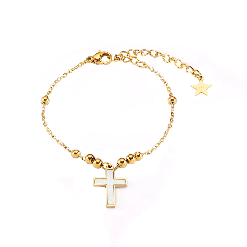 Stainless steel jewelry wholesale Cross bracelet circle ball chain gold-plated lobster clasp bracelet