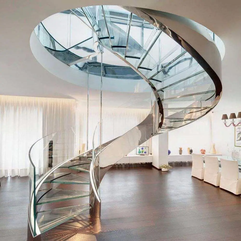 Alucasa Luxury Arc Stair Glass Railing Spiral Stairs Interior Steel Glass Spiral Staircase With Glass Railing