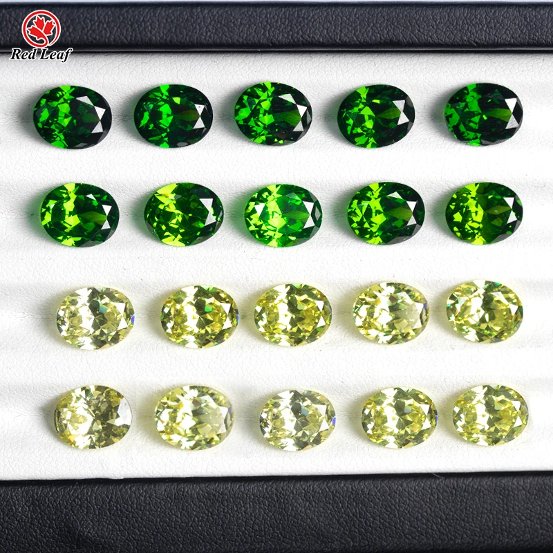 Redleaf Top Quality Oval Cut Synthetic CZ Stone 3A Apple Light Emerald Green Color Cubic Zirconia Loose Gemstone