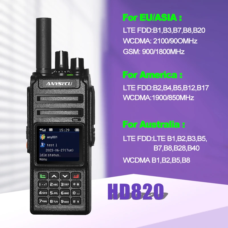 Anysecu HD820 POC Push To Talk Radio work with REAL PTT WCDMA LTE PTT Network Radio