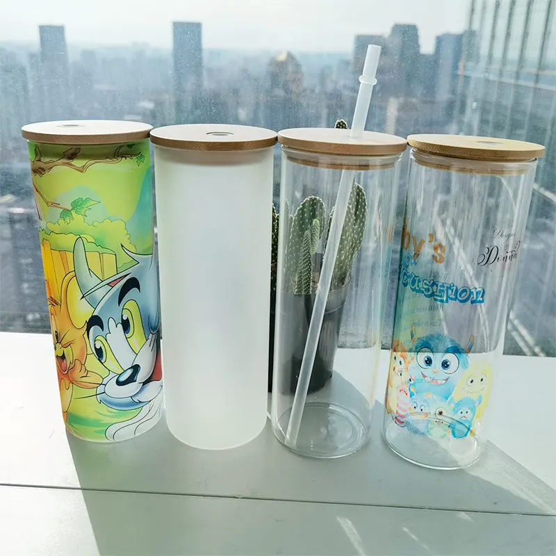 US stocked 12oz 16oz 25oz Soda Pop Clear Can Shaped Beer Sublimation Beverage Glass Cups With lid and glass straw