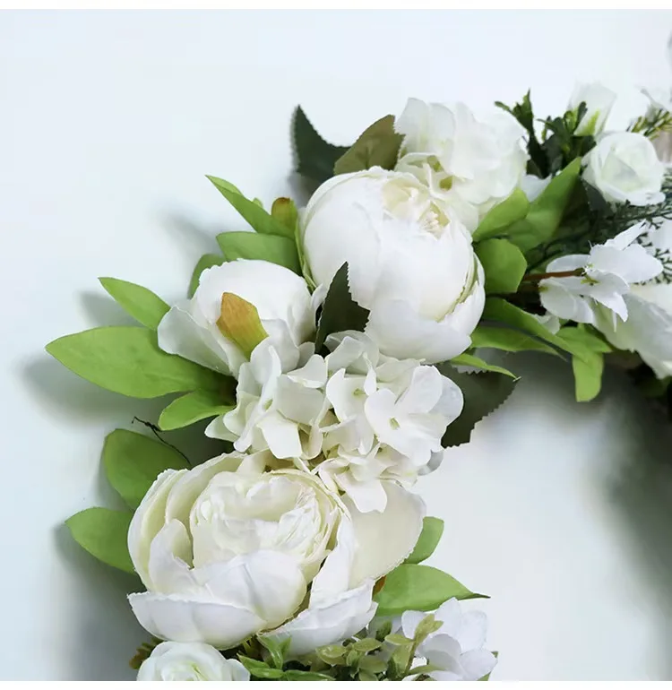 Door Hanging Candle Holder Holiday Wreath Decoration Artificial Silk White Peony Flower Wreath For Wedding Christmas Funeral