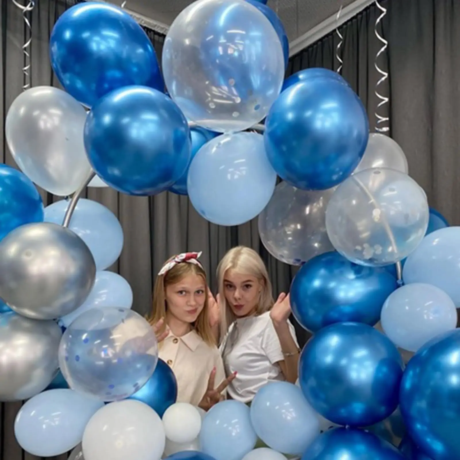 Baby Shower Pearl Blue Birthday Balloons 60 Pcs Metallic Blue Macaron Blue Balloon Set for Wedding Decorations