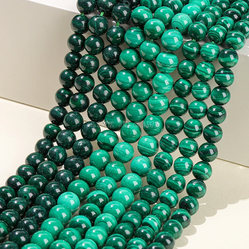 Wholesale 4-12mm Natural Genuine Stone Beads Green Malachite Round Peacock Gemstone Loose Beads For Jewelry Making