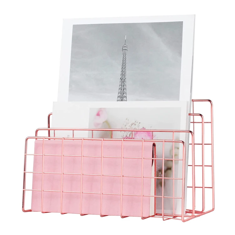 Custom Metal Mesh Mail File Holder Office Desk Organizer Rose Gold Letter Sorter